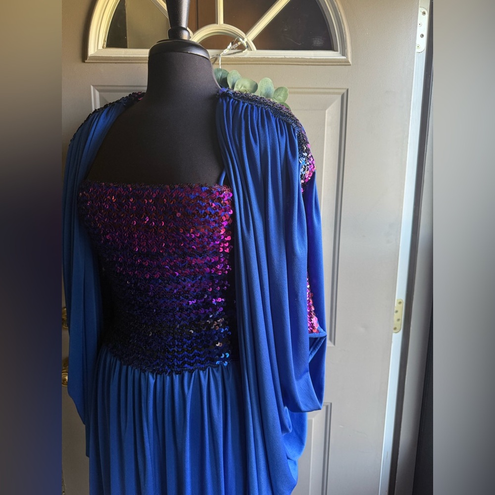 Vintage 80s sequin tank dress with matching shawl set, size 10
